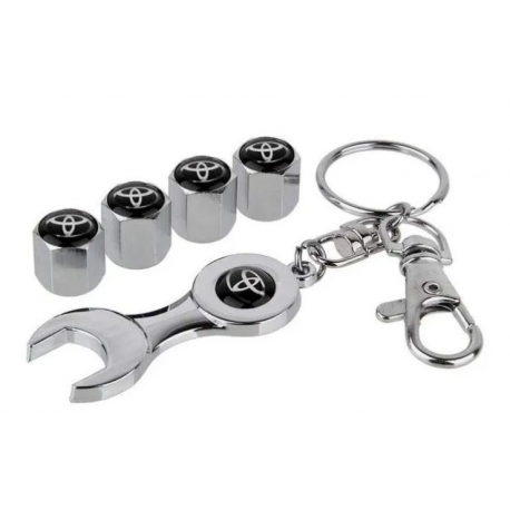 JUEGO TOYOTA  TAPA VALVULA + LLAVERO CON LLAVE FIJA